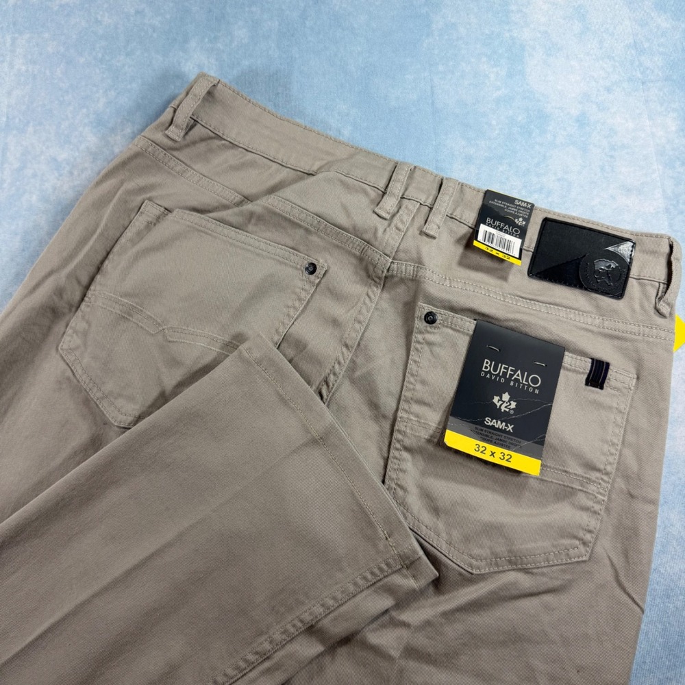 Buffalo David Bitton Sam-X Pants Mens 32x32 Tan NEW Slim Straight Stretch Khaki